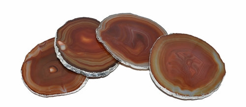 Dessous de Verre en Agate Naturelle avec Bordure Argentée - Set de 4