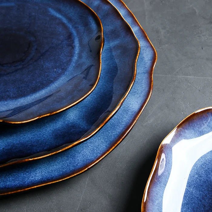 Assiettes Artisanales Aiyak en Céramique - Collection Bleue