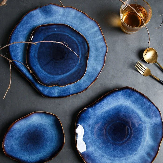 Assiettes Artisanales Aiyak en Céramique - Collection Bleue