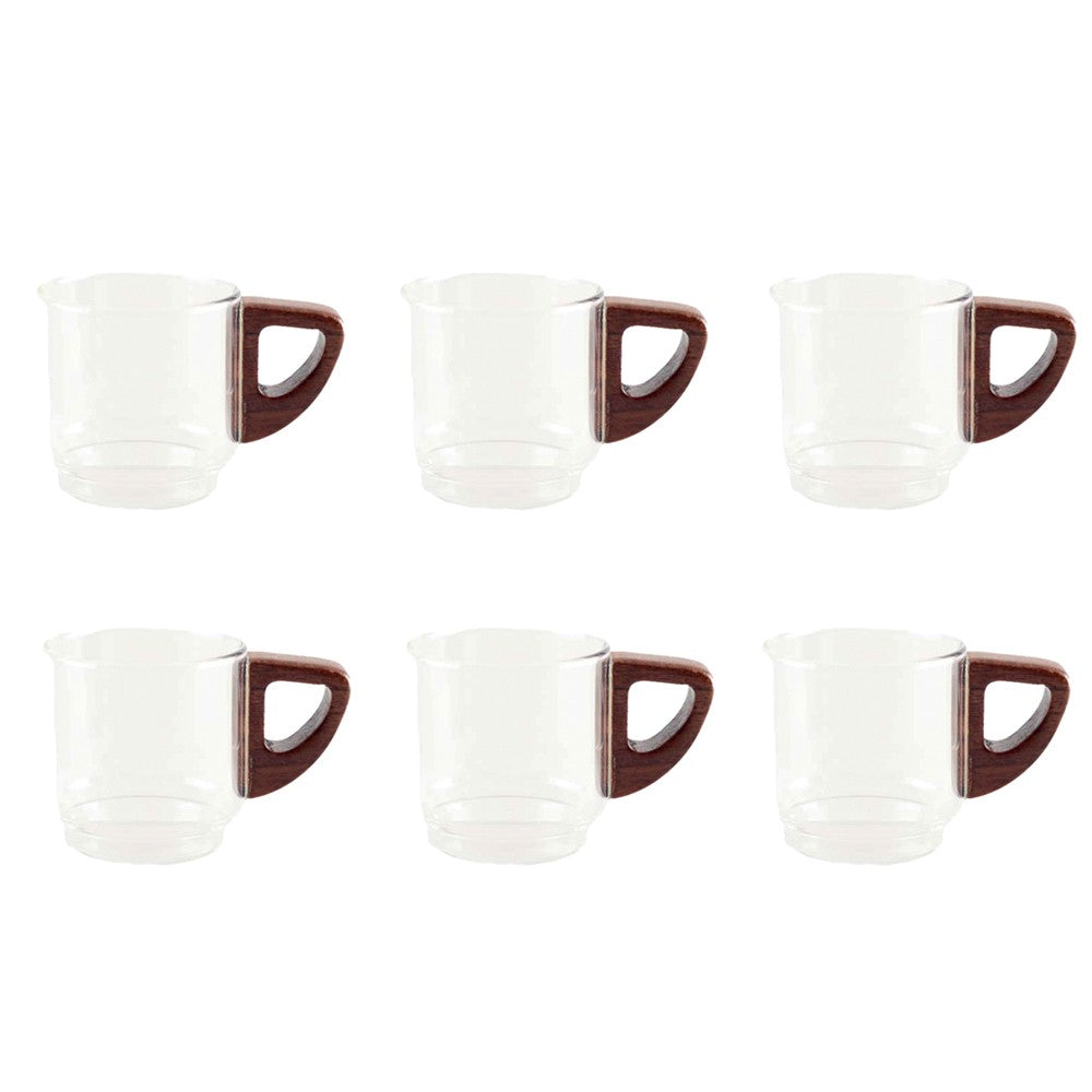 Tasses à Café en Verre avec Anse en Bois (lot de 6)